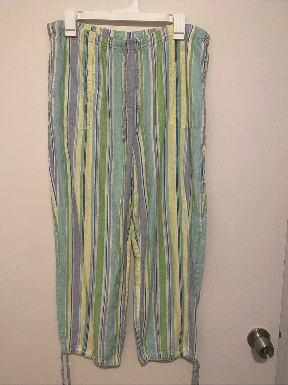 Coldwater Creek 100% Linen Striped Wide Leg Pants Large